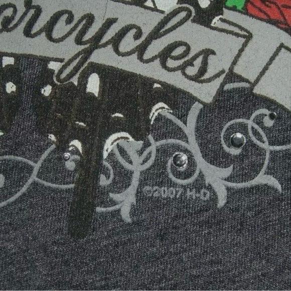 Almost Vintage Harley-Davidson Shirt Butterfly Rhinestone y2k Baby Tee Gray 2007 - Picture 7 of 12